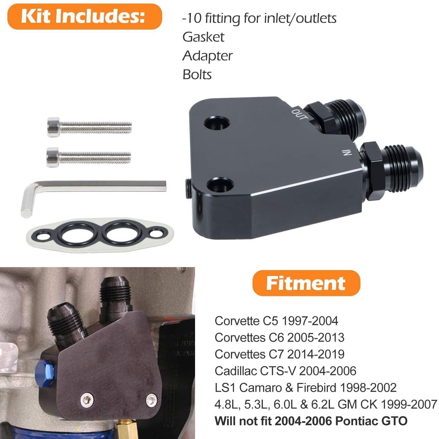 Oil Cooler Adapter Kit For 97-19 Corvette C5 C6 C7 & GM LS1 LS2 LS3 LS6 Engines