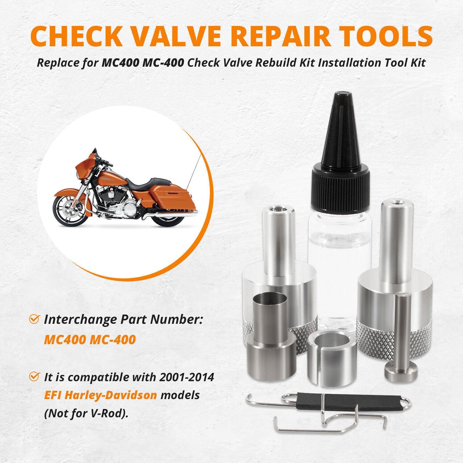 MC400 for 2001-2014 EFI Harley Davidson Fuel Tool Fuel Check Valve Rebuild Kits