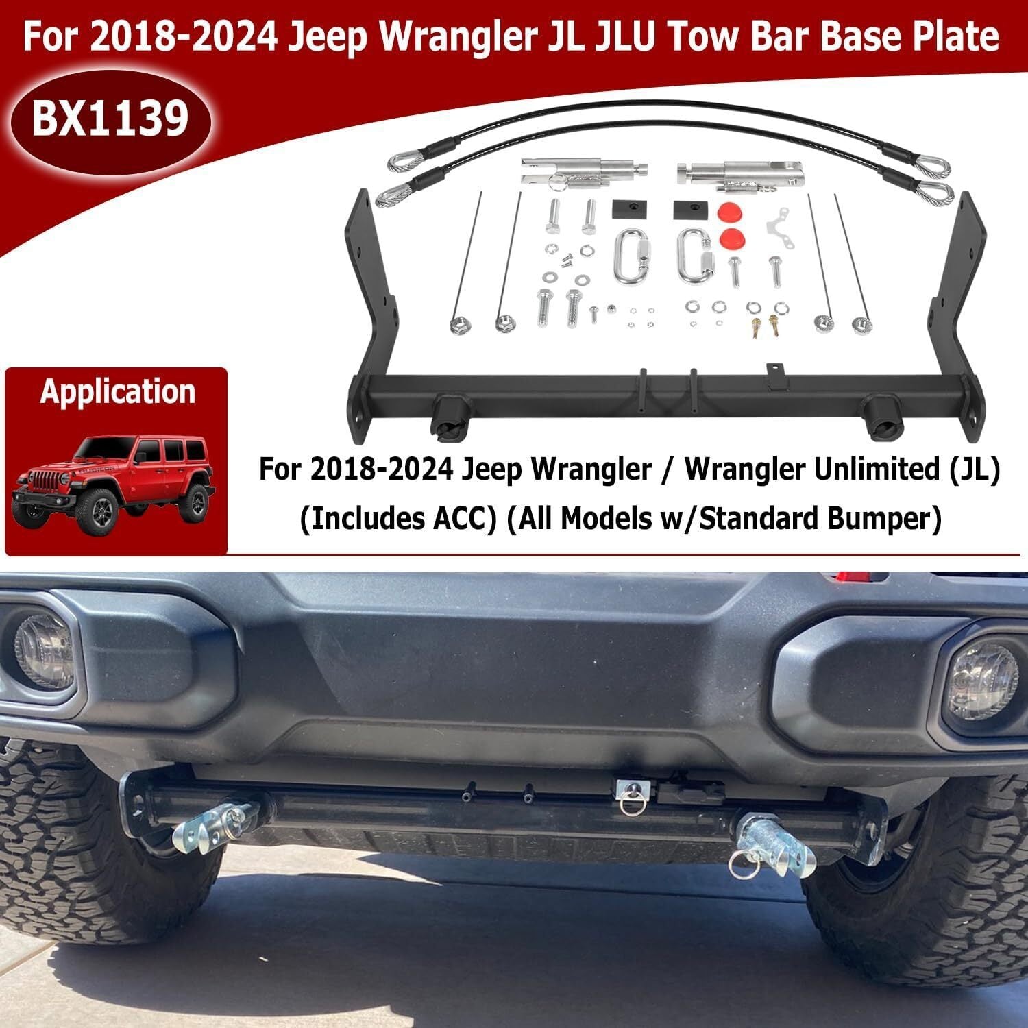 BX1139 Tow Bar Base Plate Tow Bar Bracket for Jeep Wrangler JL JLU 2018-2024
