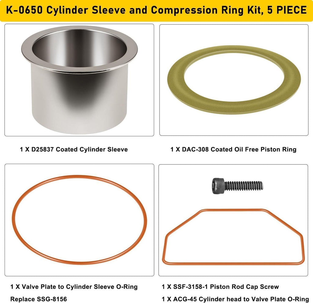 Air Compressor Cylinder Sleeve & Ring Kit Replaces Craftsman K-0650