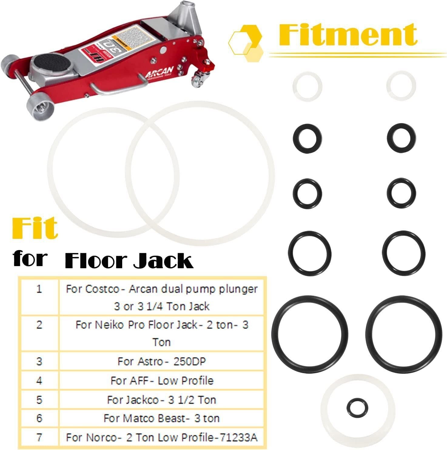 Floor Jack Seal Repair kit for Costco Arcan Dual Pump Plunger 3 or 3 1/4 Ton