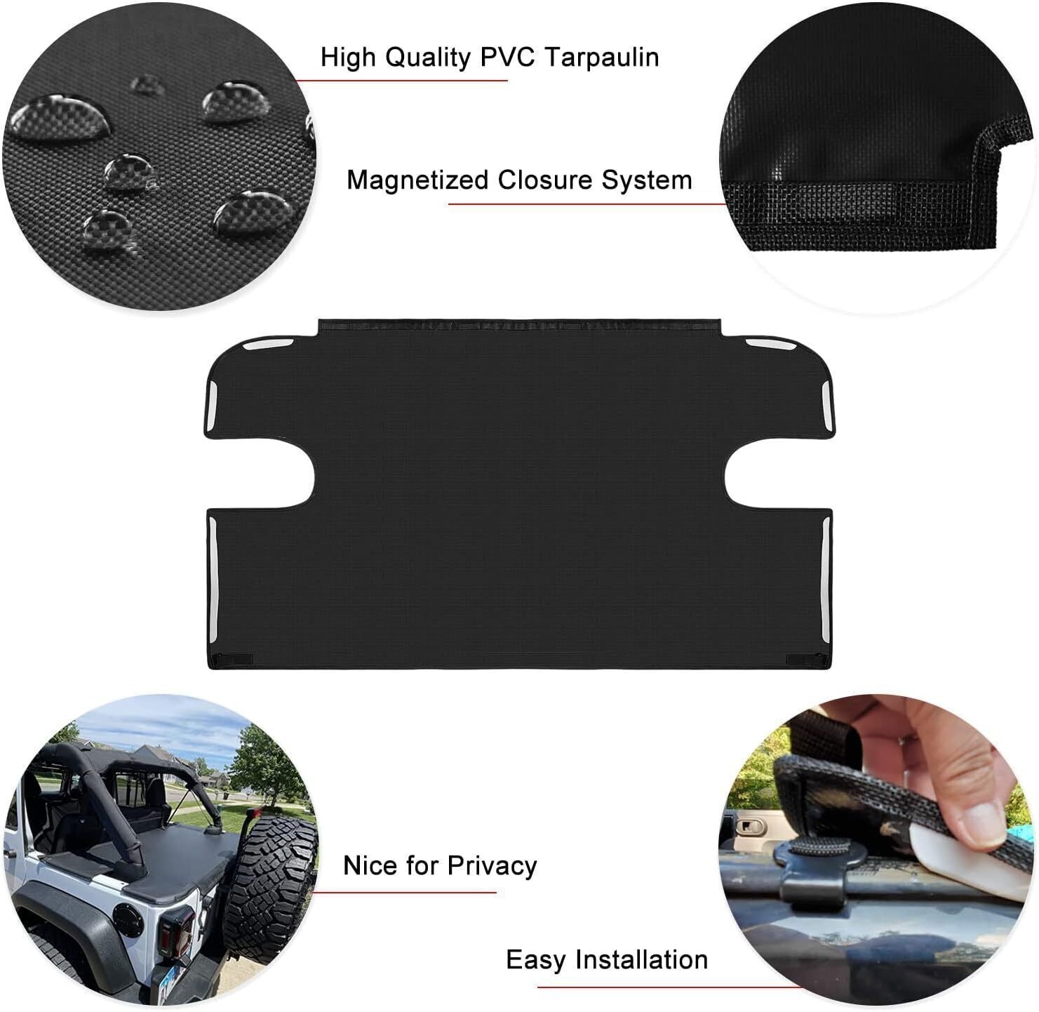 Cargo Cover Tonneau Cover Shield for 2007-2018 Jeep Wrangler JK Unlimited 4-Door