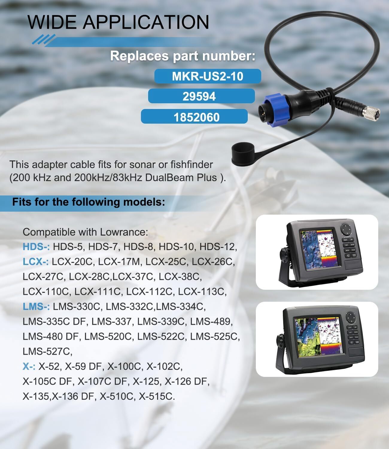 Replaces MKR-US2-10 Sonar 2 Adaptor Cable Fit for Minn Kota Lowrance Fish Finder