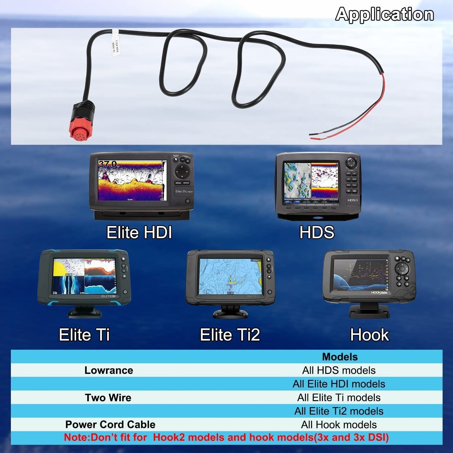 2-Wire Power Only Cable for Lowrance HDS/Elite/Elite Ti/Hook/Mark -000-14041-001