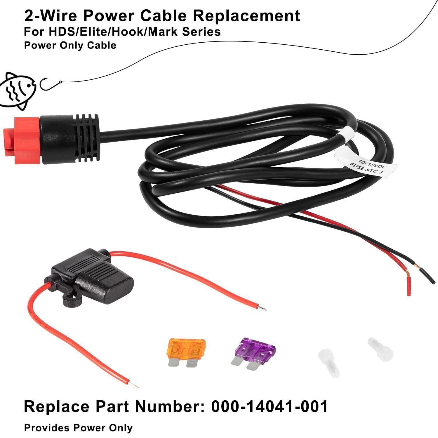 2-Wire Power Only Cable for Lowrance HDS/Elite/Elite Ti/Hook/Mark -000-14041-001