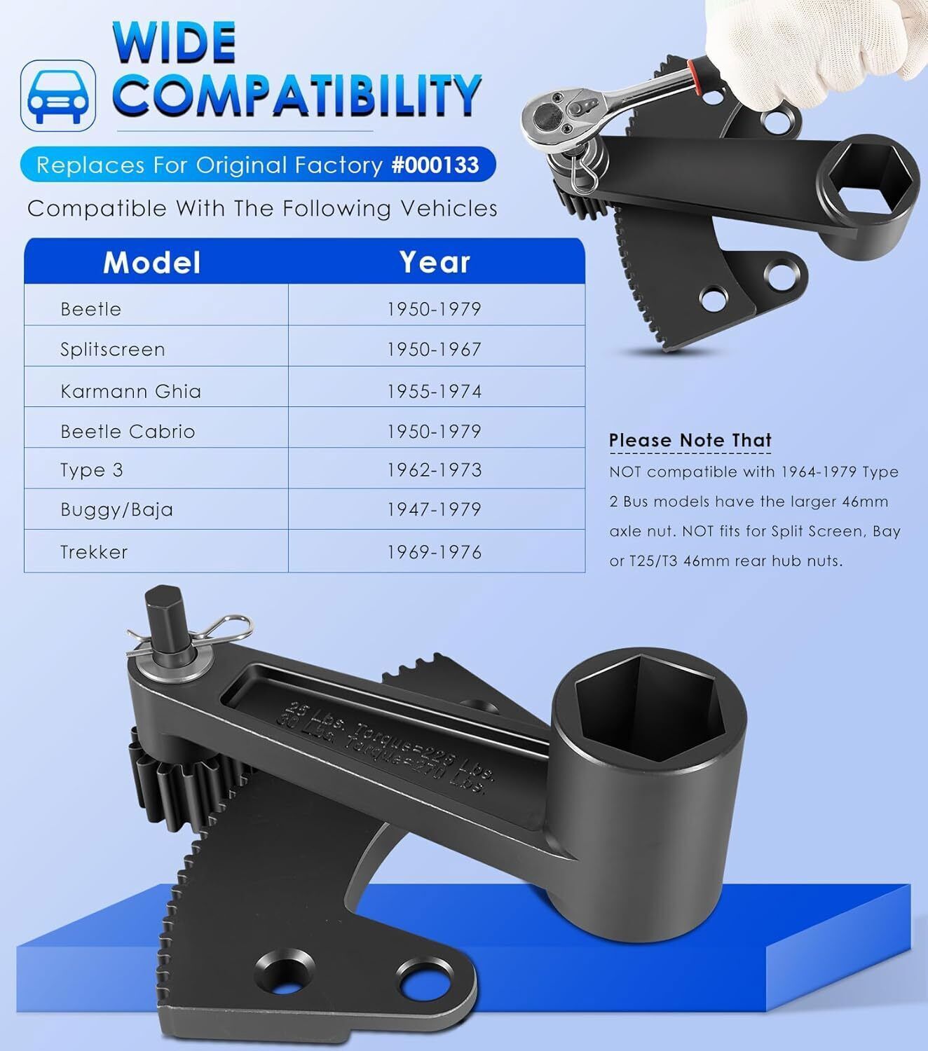 Torque Leverage Tool for Classic Vw Bug Volkswagen Beetle Remove 36mm Axle Nut