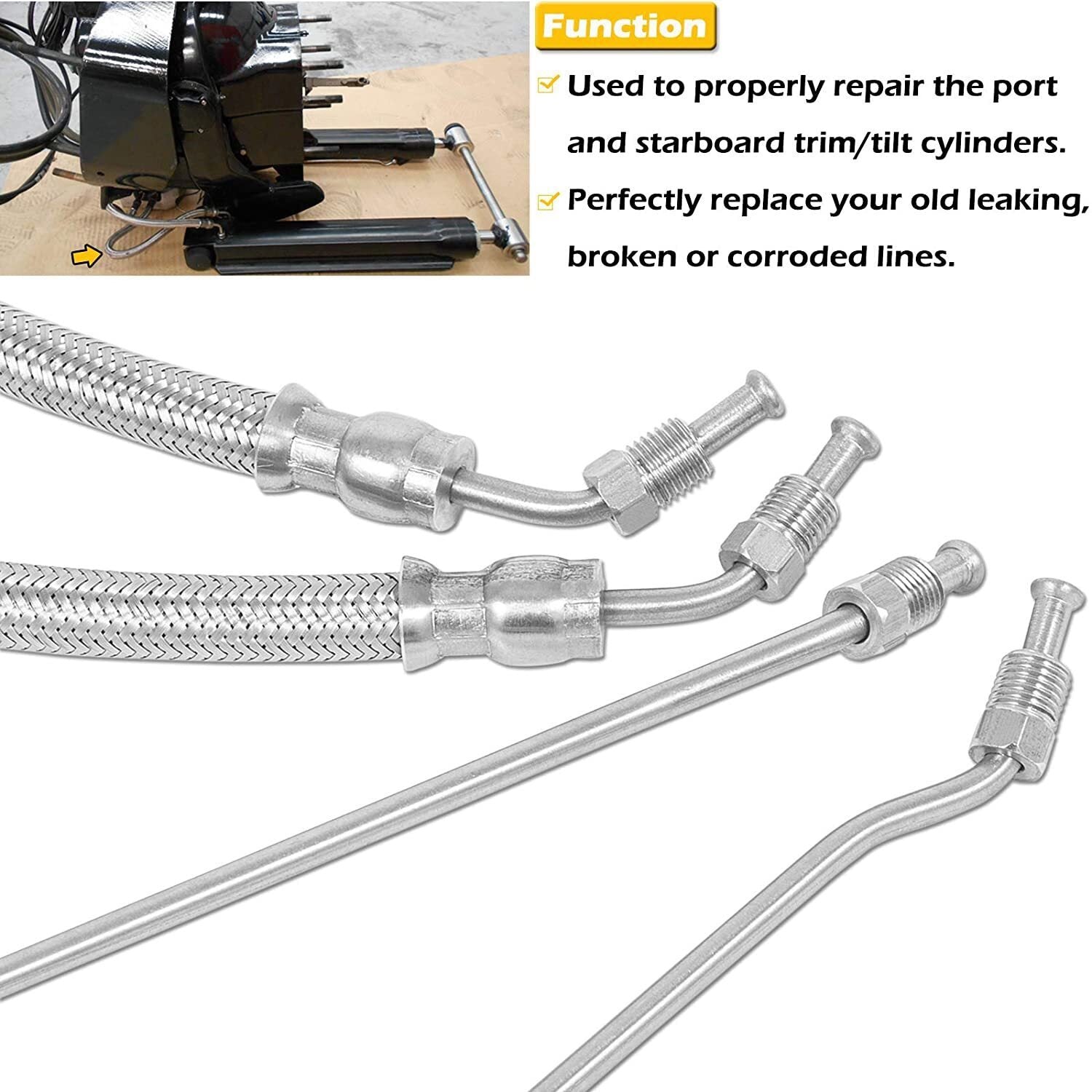 Trim Tilt Hydraulic Ram Cylinder Hose Kit Fits Mercruiser Alpha One I Gen I & II
