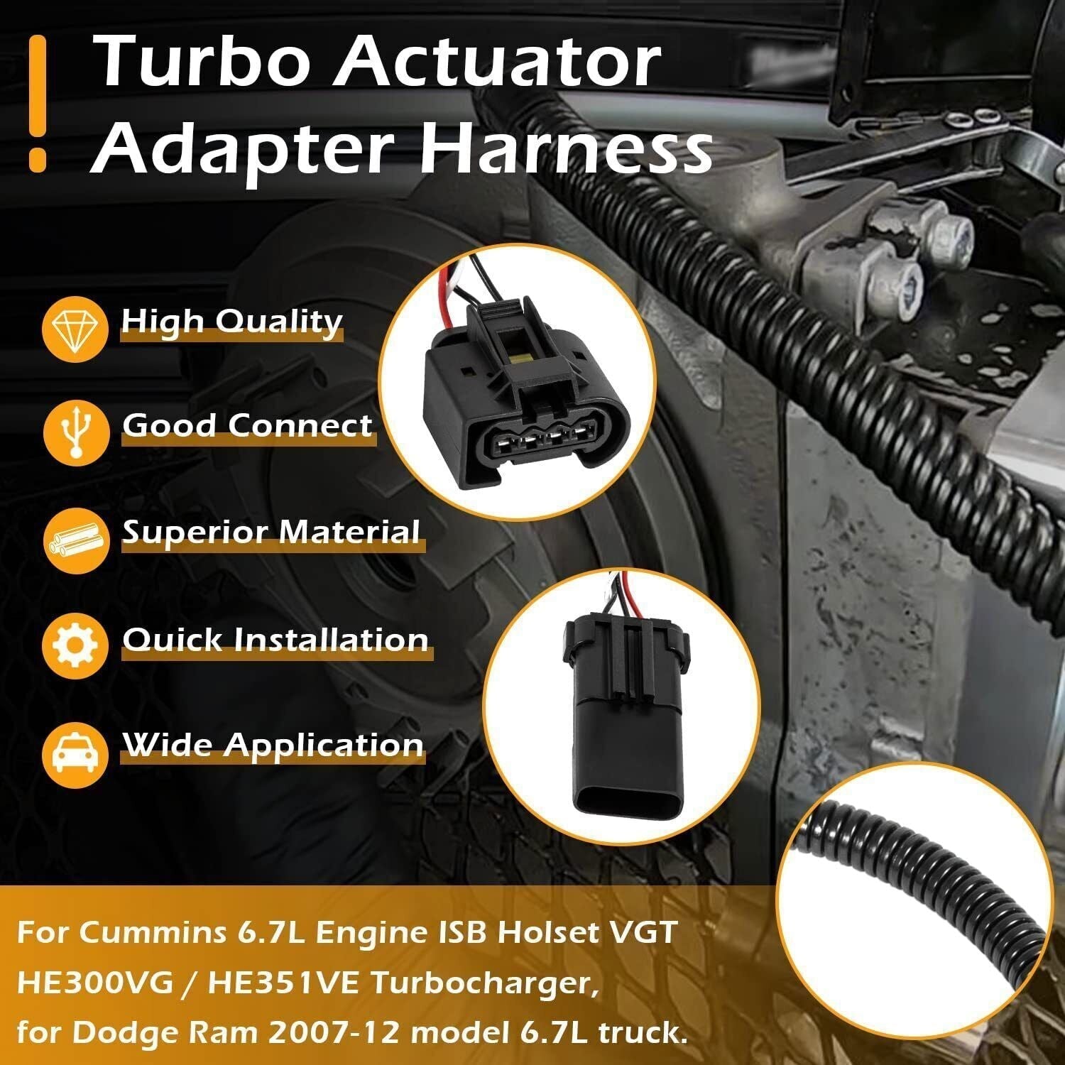 For Dodge Ram Cummins 6.7L VGT HE300VG Turbocharger Actuator Adapter Harness