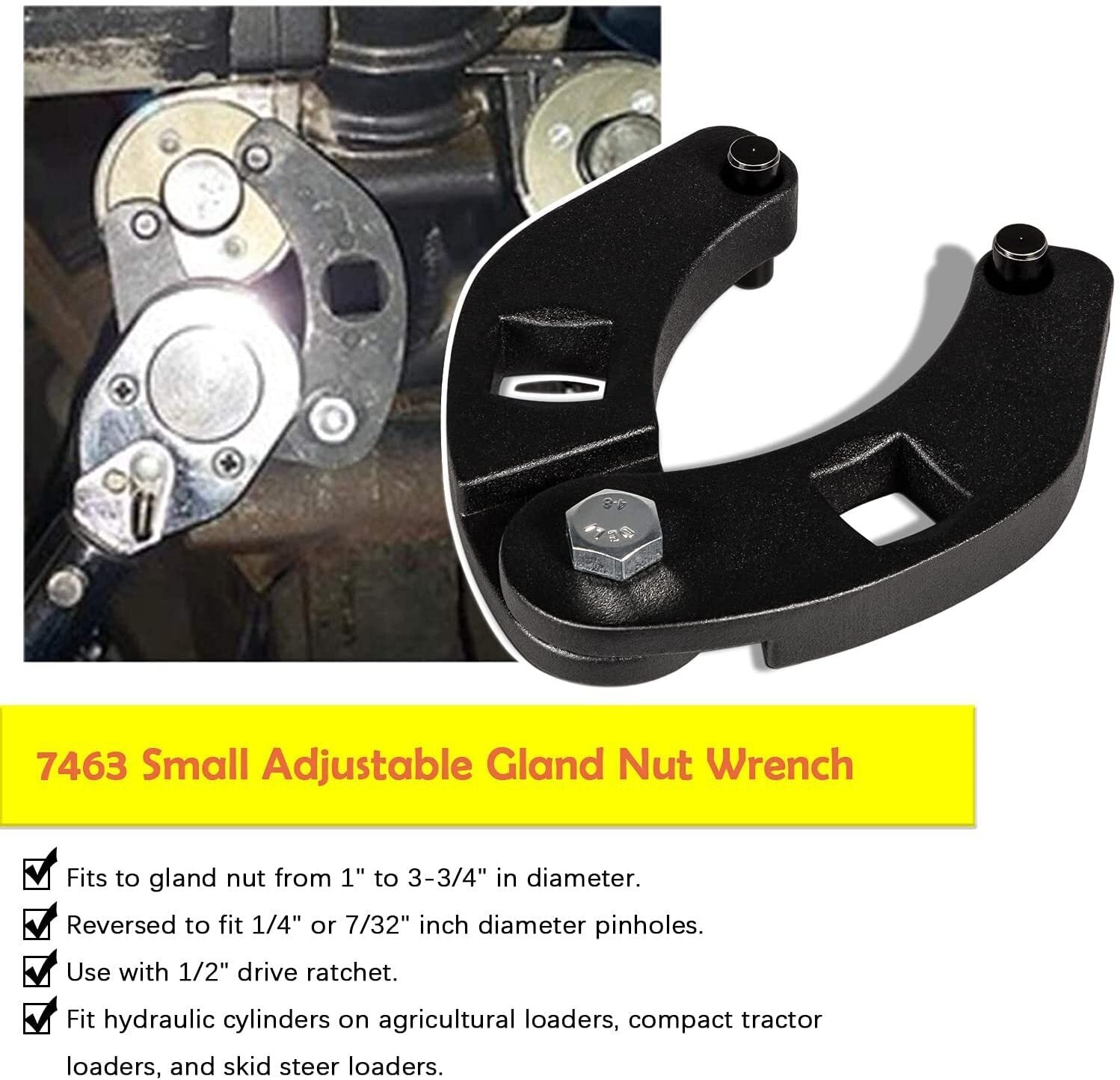 1266 & 7463 Gland Nut Wrench for Hydraulic Cylinder Nuts 2" to 6", 1" to 3-3/4"