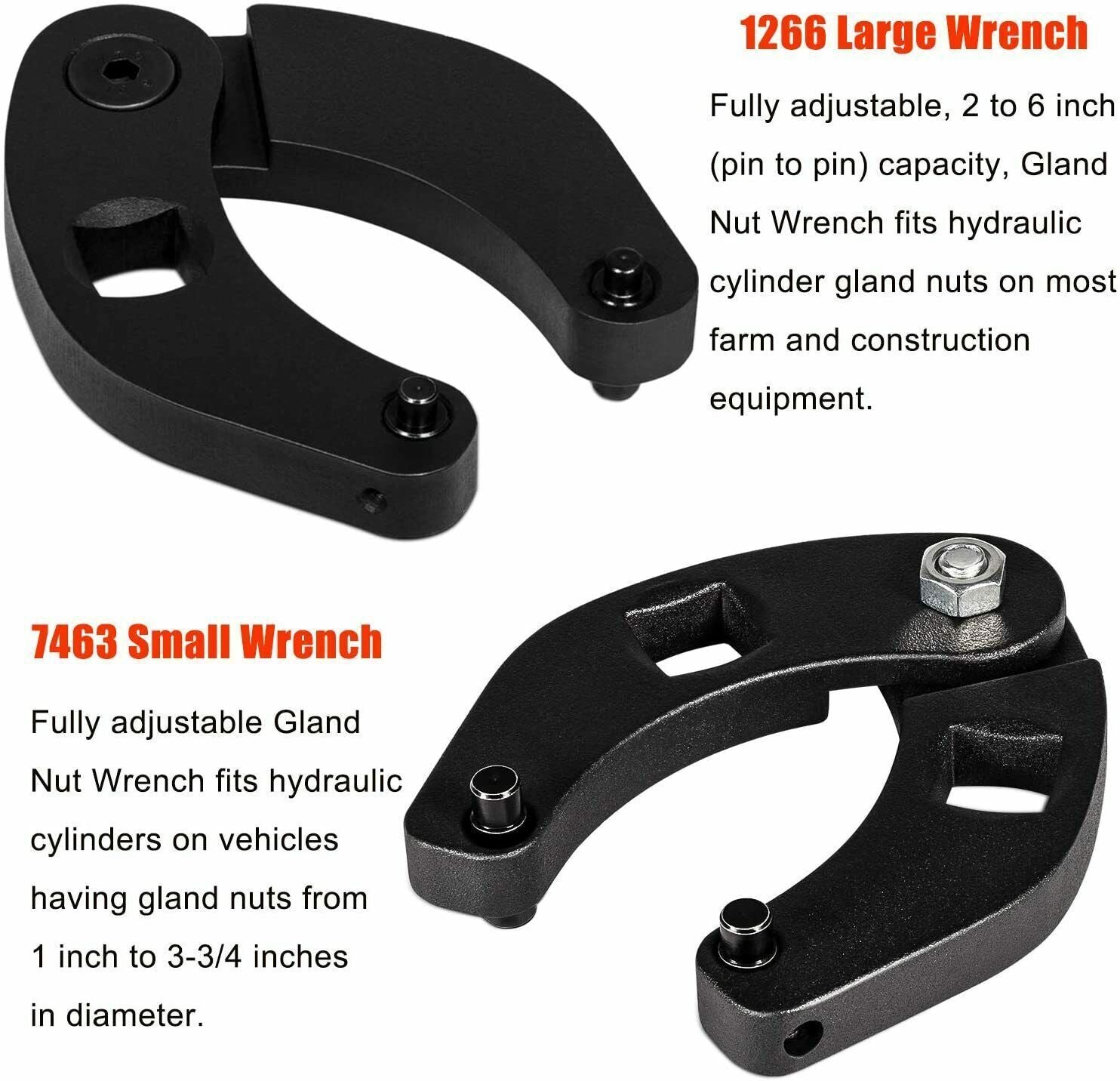 1266 & 7463 Gland Nut Wrench for Hydraulic Cylinder Nuts 2" to 6", 1" to 3-3/4"