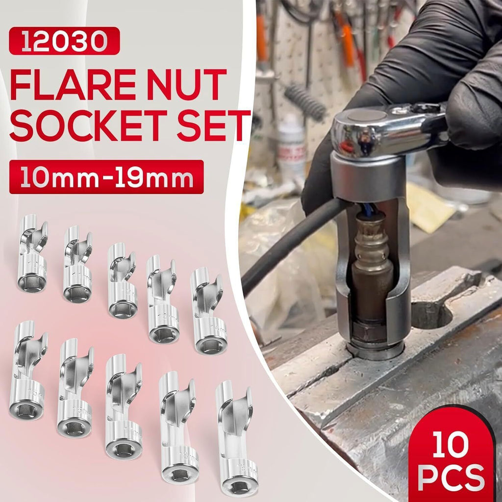 12030 Flare Nut Socket Set 3/8" Drive Fuel Line Socket Wrench 10mm-19mm 10PCS