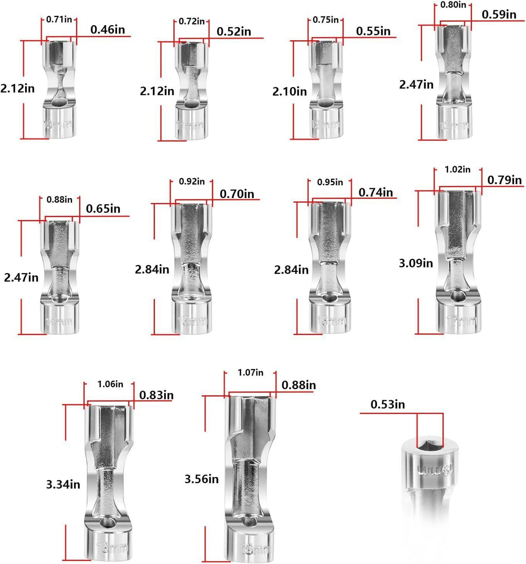 12030 Flare Nut Socket Set 3/8" Drive Fuel Line Socket Wrench 10mm-19mm 10PCS