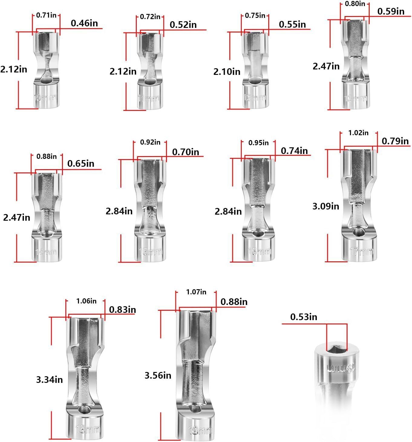 12030 Flare Nut Socket Set 3/8" Drive Fuel Line Socket Wrench 10mm-19mm 10PCS