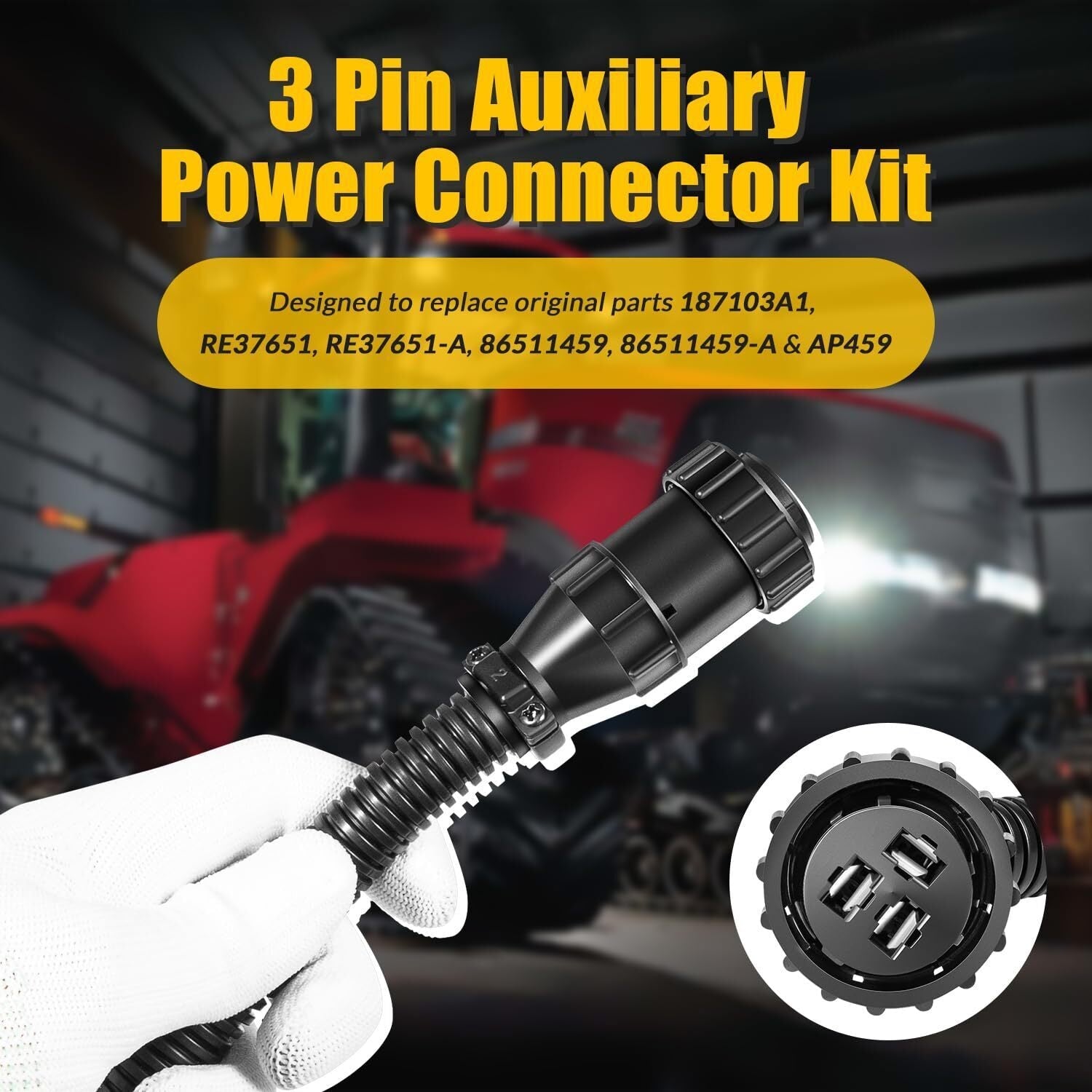 187103A1 RE37651 86511459 Aux Power Cord For John Deere Case-IH Ford/New Holland