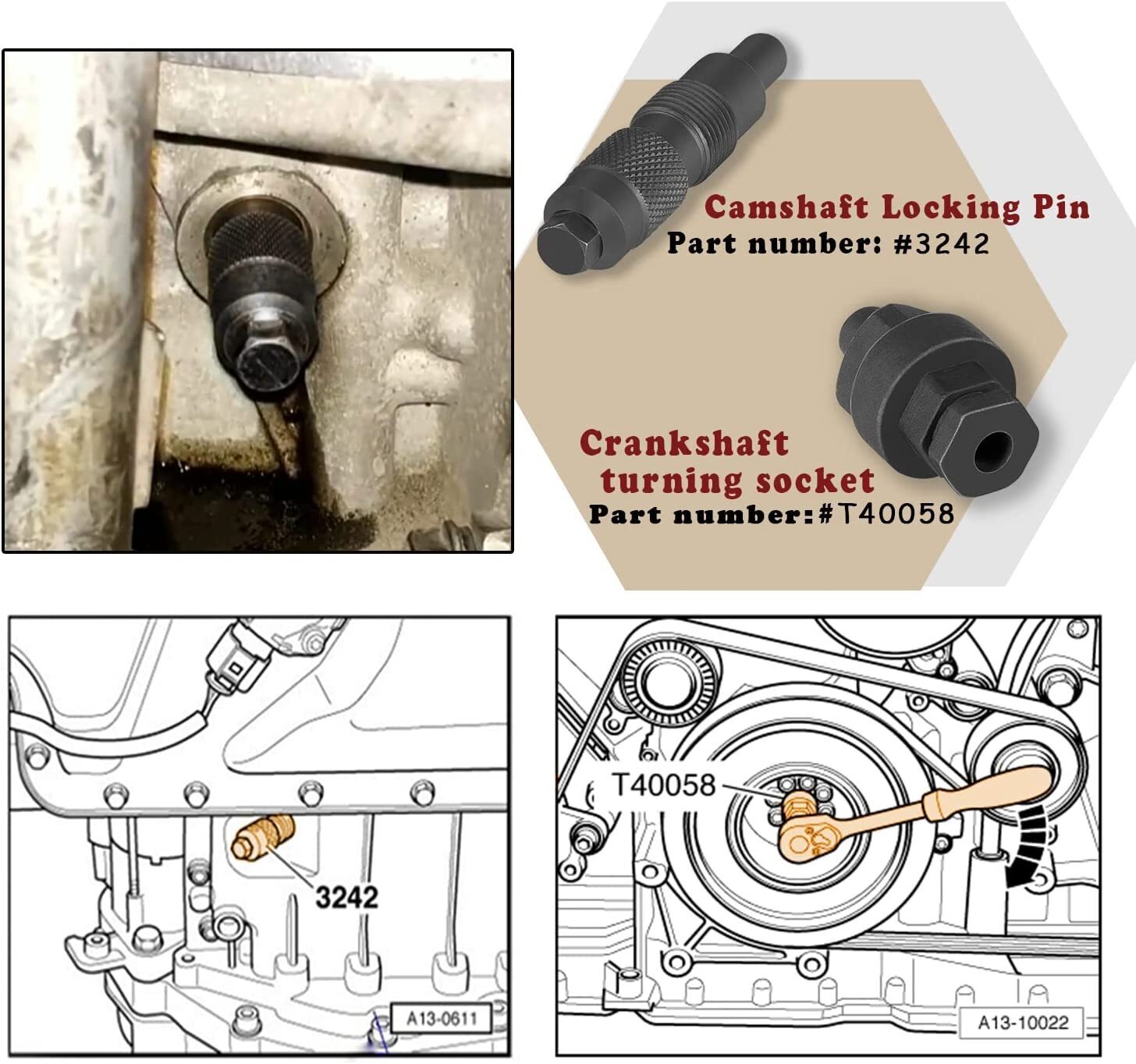 Camshaft Locking Timing Tool Kit T40047 T40046 T3242 for VW Audi 4.2L V8 Engines