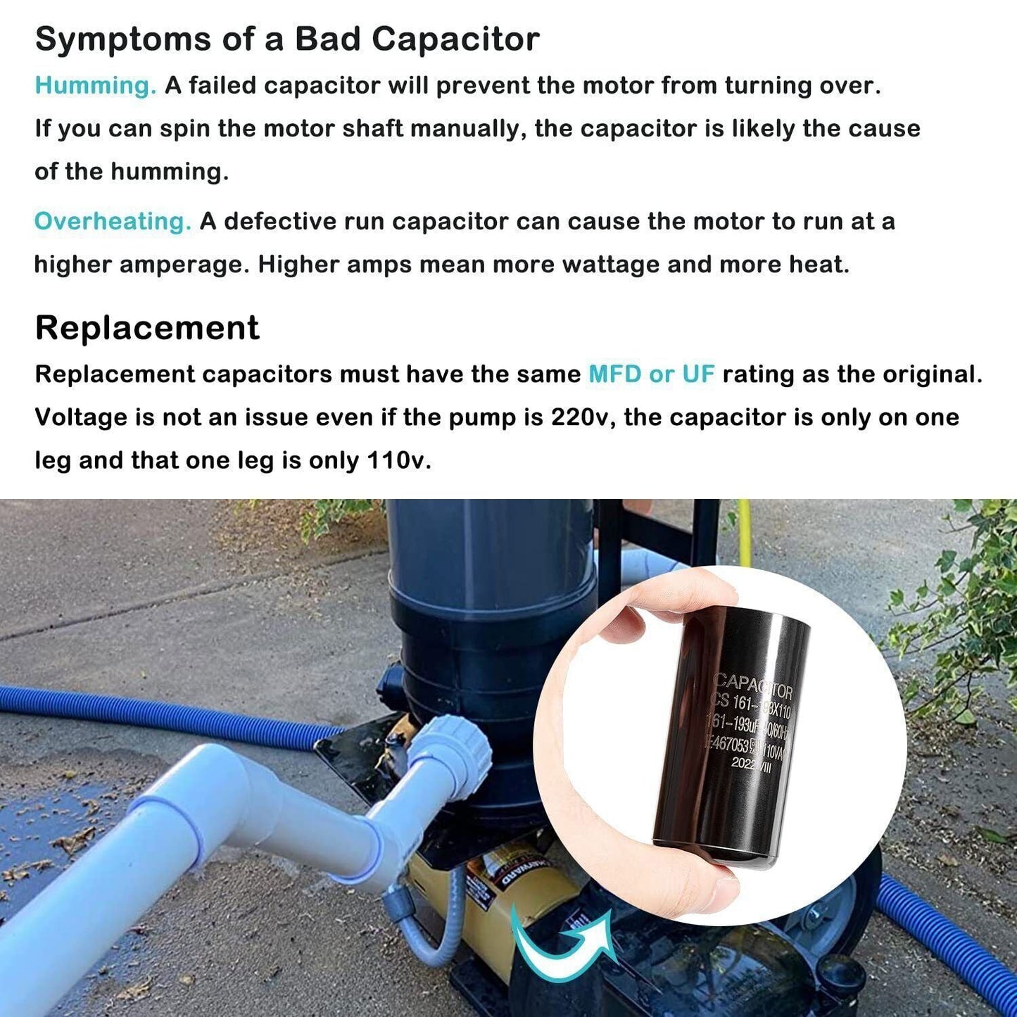Pool Pump Motor Start Capacitor For Hayward Super Pump & Max Flo Pump 0.75-1.5HP