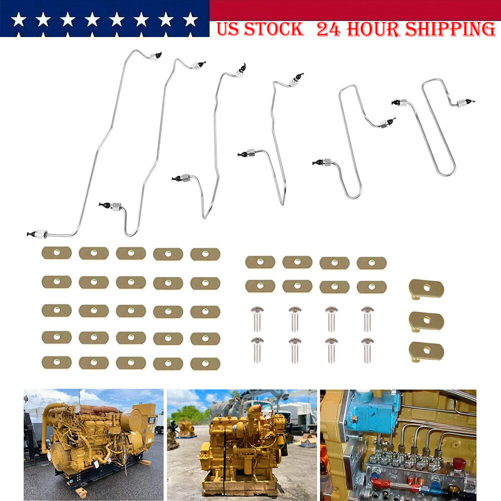 6 Pcs Fuel Injection Line Kit w/ Clamps for CAT Caterpillar 3406B 3406C 1917942