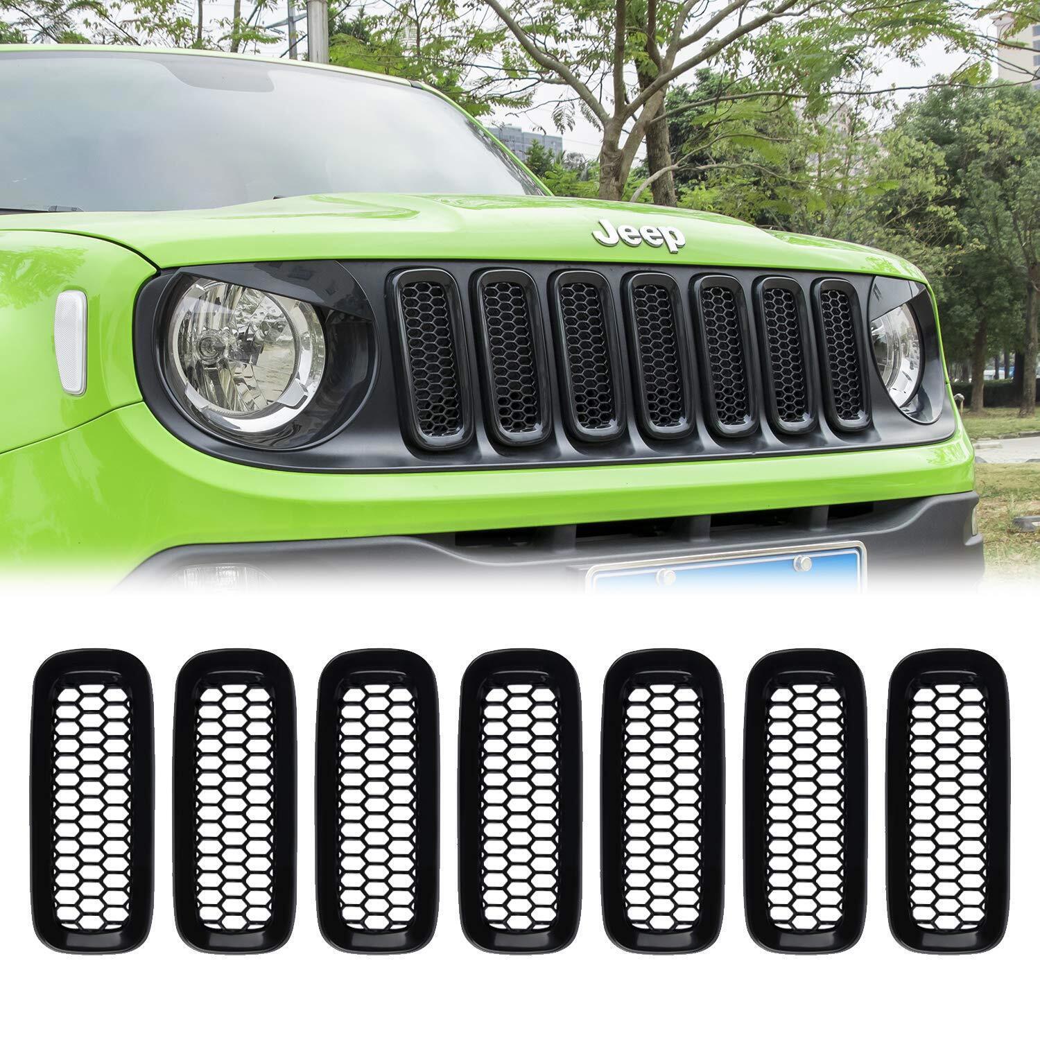 7X Front Grill Mesh Black Grille Insert Cover Guard for Jeep Renegade 2015-2018