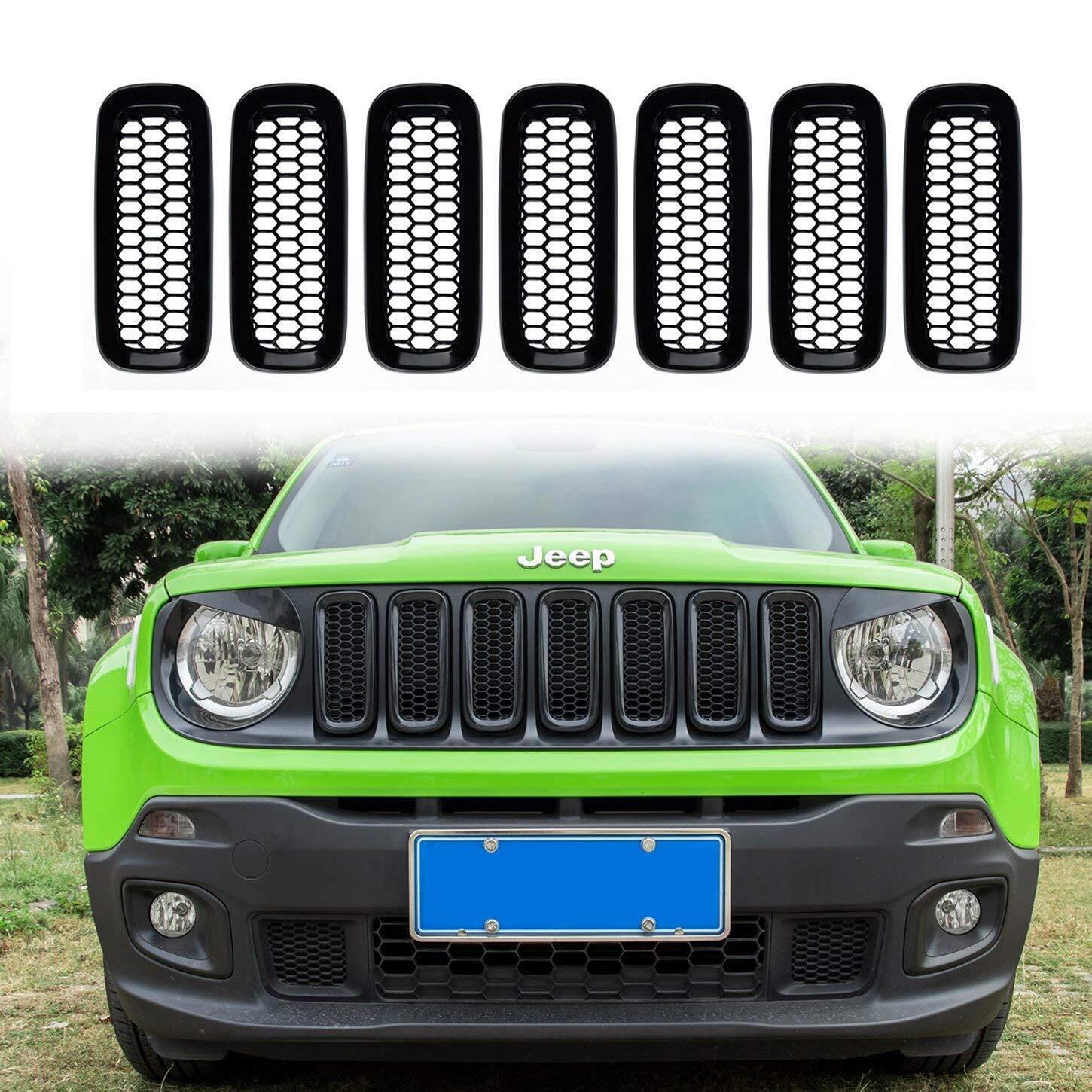 7X Front Grill Mesh Black Grille Insert Cover Guard for Jeep Renegade 2015-2018