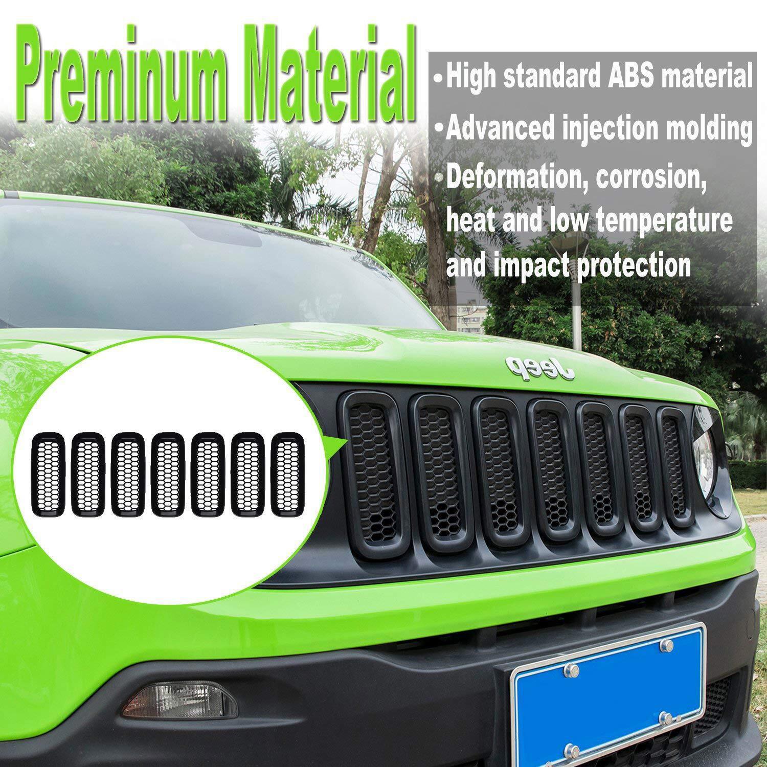 7X Front Grill Mesh Black Grille Insert Cover Guard for Jeep Renegade 2015-2018