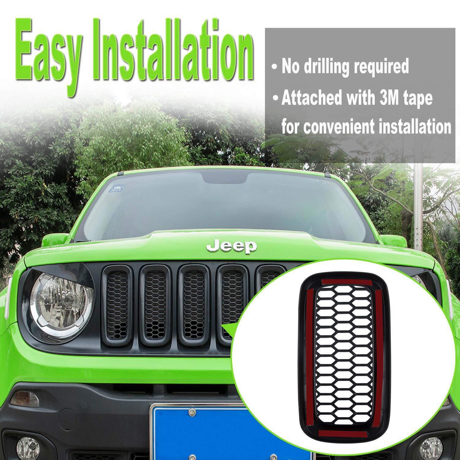 7X Front Grill Mesh Black Grille Insert Cover Guard for Jeep Renegade 2015-2018