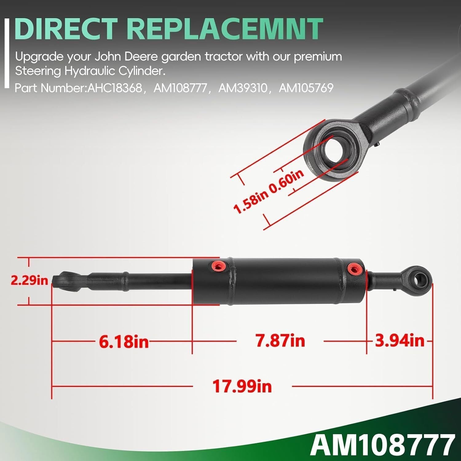 Hydraulic Steering Cylinder For John Deere 322 332 318 AM108777 AM39310 AM105769