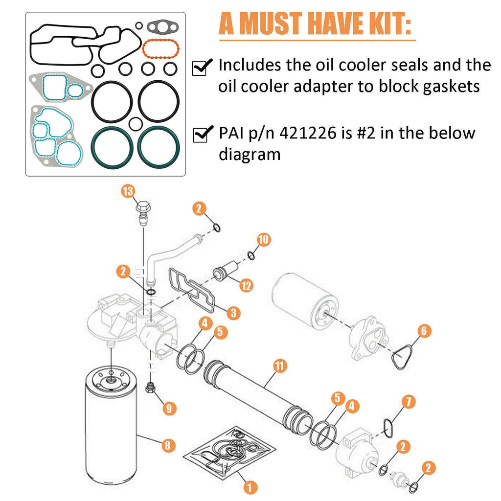 Engine Oil Cooler Gasket Kit for Navistar International DT466E 431270 1823182C95
