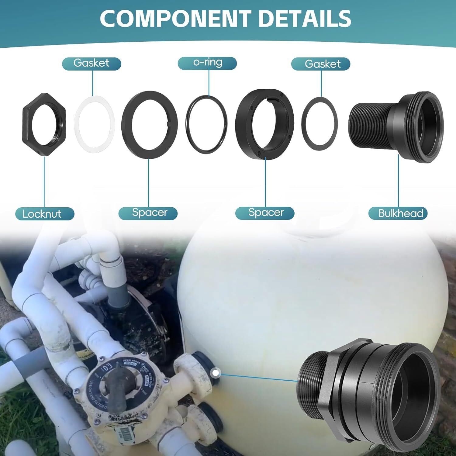 154714 Bulkhead Replacement 2-Inch For Triton II Filter TR50 TR60 TR100 TR140