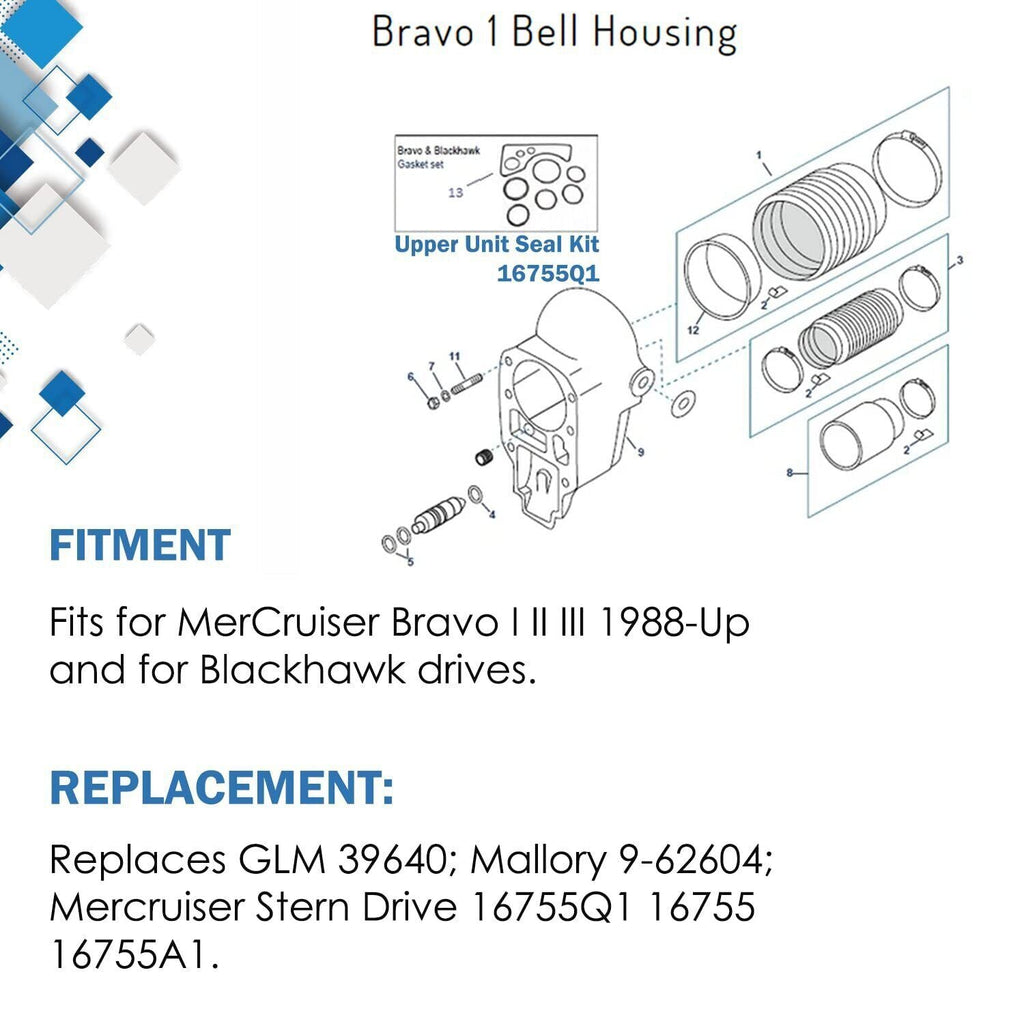 For MerCruiser Bravo 1 2 3 Outdrive Bell Housing Install Gasket Kit 16755Q1