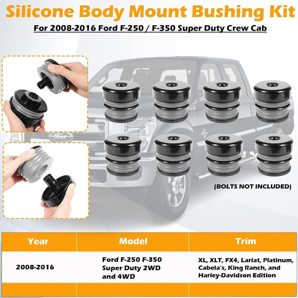 Silicone Body Mount Bushing Kit for Ford F250 F350 2008-2016 Super Duty Crew Cab