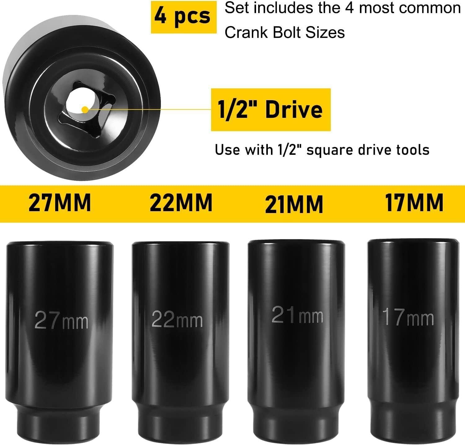 17MM 21MM 22M 27MM Harmonic Balancer Socket Set, Crank Bolt Socket Removal Tool