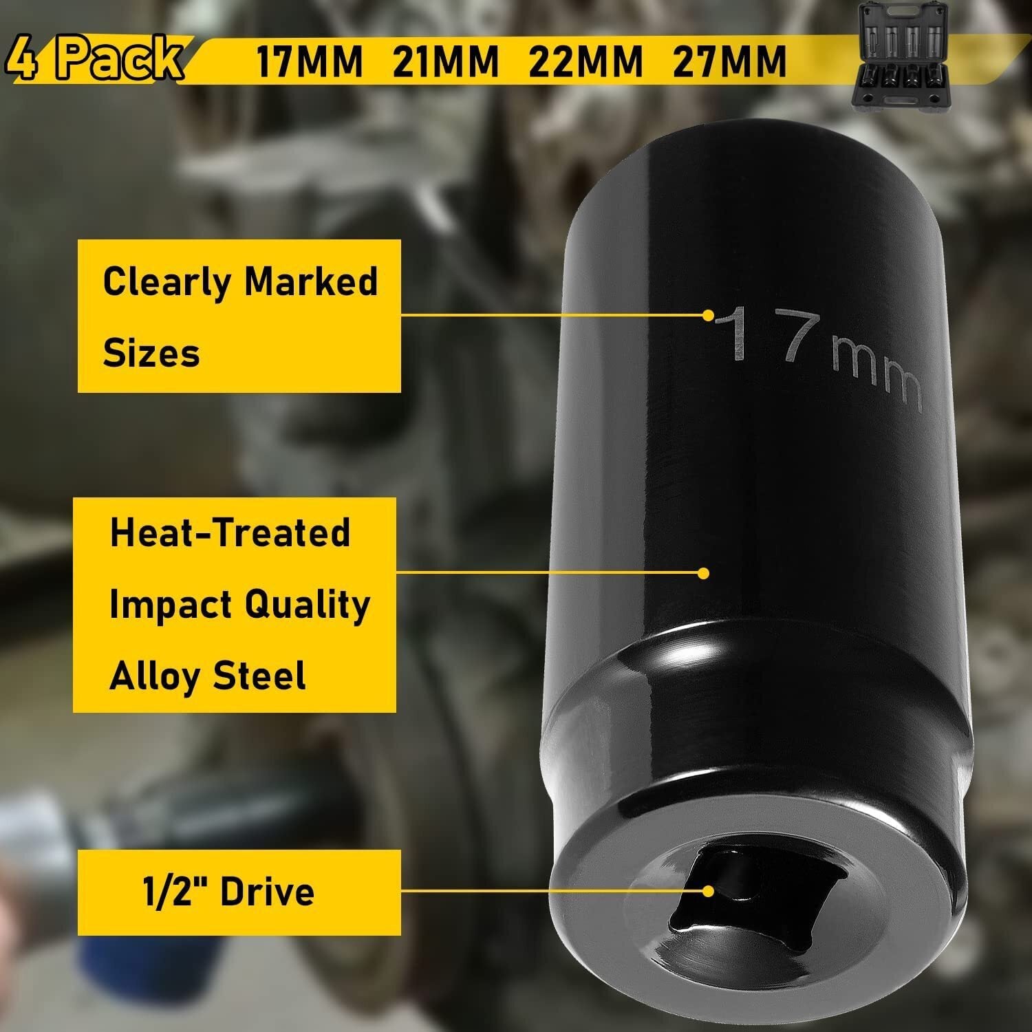 17MM 21MM 22M 27MM Harmonic Balancer Socket Set, Crank Bolt Socket Removal Tool