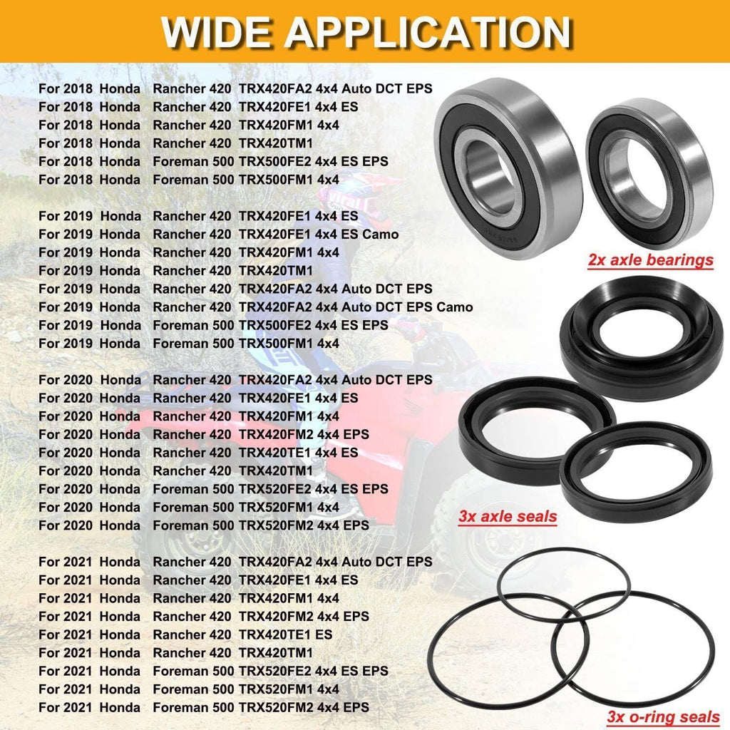 Rear Wheel Axle Bearing Kit for 2014-2021 Honda Rancher 420 TRX420 Foreman 500