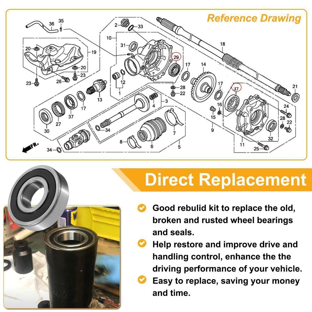 Rear Wheel Axle Bearing Kit for 2014-2021 Honda Rancher 420 TRX420 Foreman 500