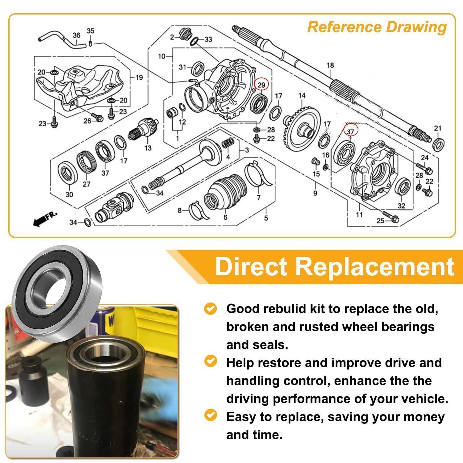 Rear Wheel Axle Bearing Kit for 2014-2021 Honda Rancher 420 TRX420 Foreman 500