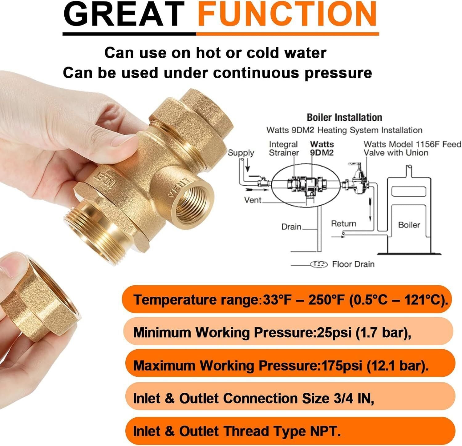 For Watts 9D-M2 3/4 Inch Backflow Preventer Dual Check Valve 0061888