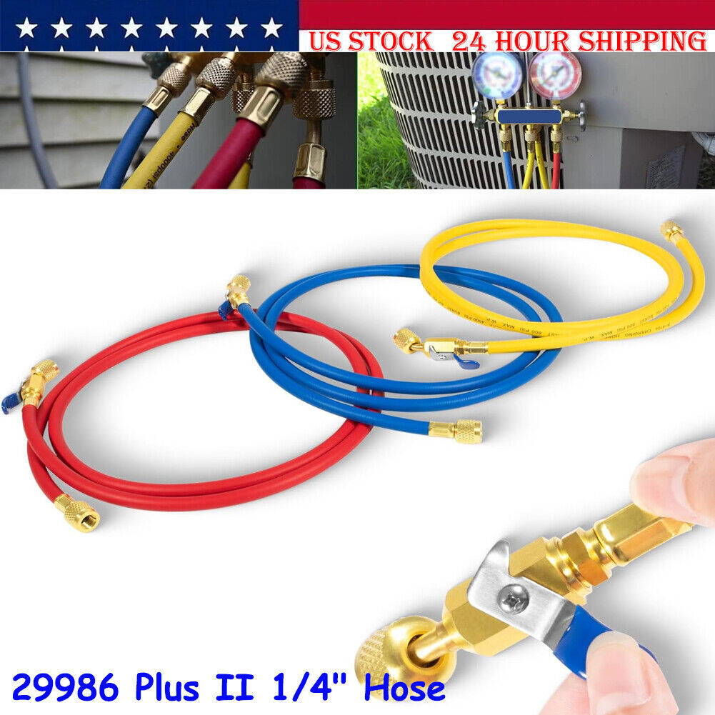 29986 Plus II 1/4" Red Blue Yellow Charging Hose Compact Ball Valve 72" 3 Pack
