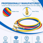 29986 Plus II 1/4" Red Blue Yellow Charging Hose Compact Ball Valve 72" 3 Pack