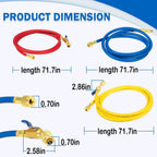 29986 Plus II 1/4" Red Blue Yellow Charging Hose Compact Ball Valve 72" 3 Pack