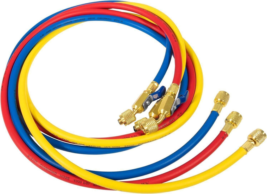 29986 Plus II 1/4" Red Blue Yellow Charging Hose Compact Ball Valve 72" 3 Pack