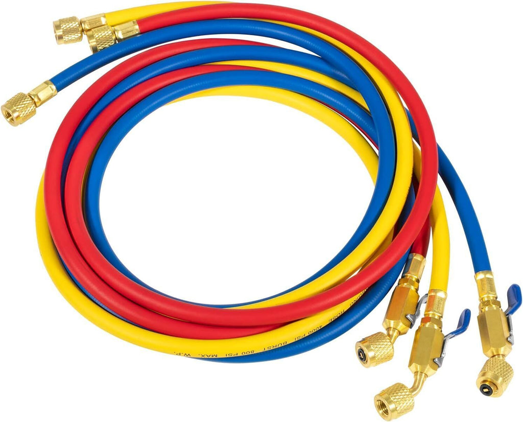 29986 Plus II 1/4" Red Blue Yellow Charging Hose Compact Ball Valve 72" 3 Pack