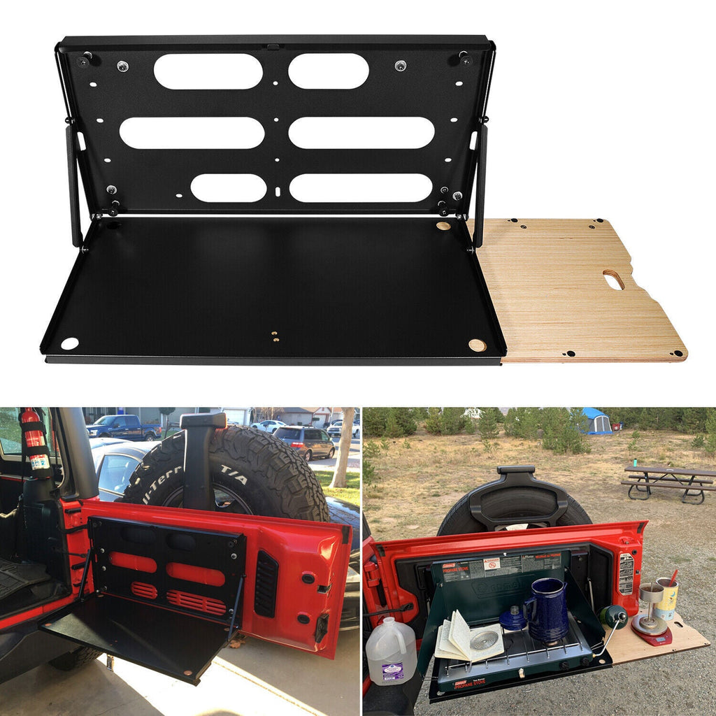 Drop Down Tailgate Table with Wood Tray for Jeep Wrangler JK JL & JT 2007-2024