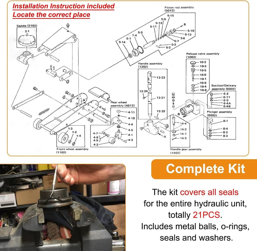 For Sears Craftsman 328.12160 Floor Jack 2 Ton Seal Replacement Repair Kit 21Pcs
