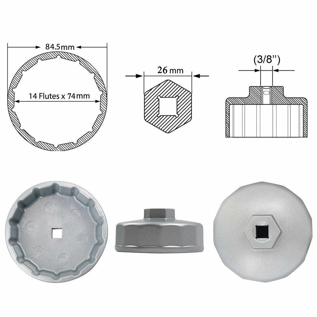 74mm Oil Filter Wrench Socket Remover Caps Tool for Mercedes Benz Audi Toyota VW