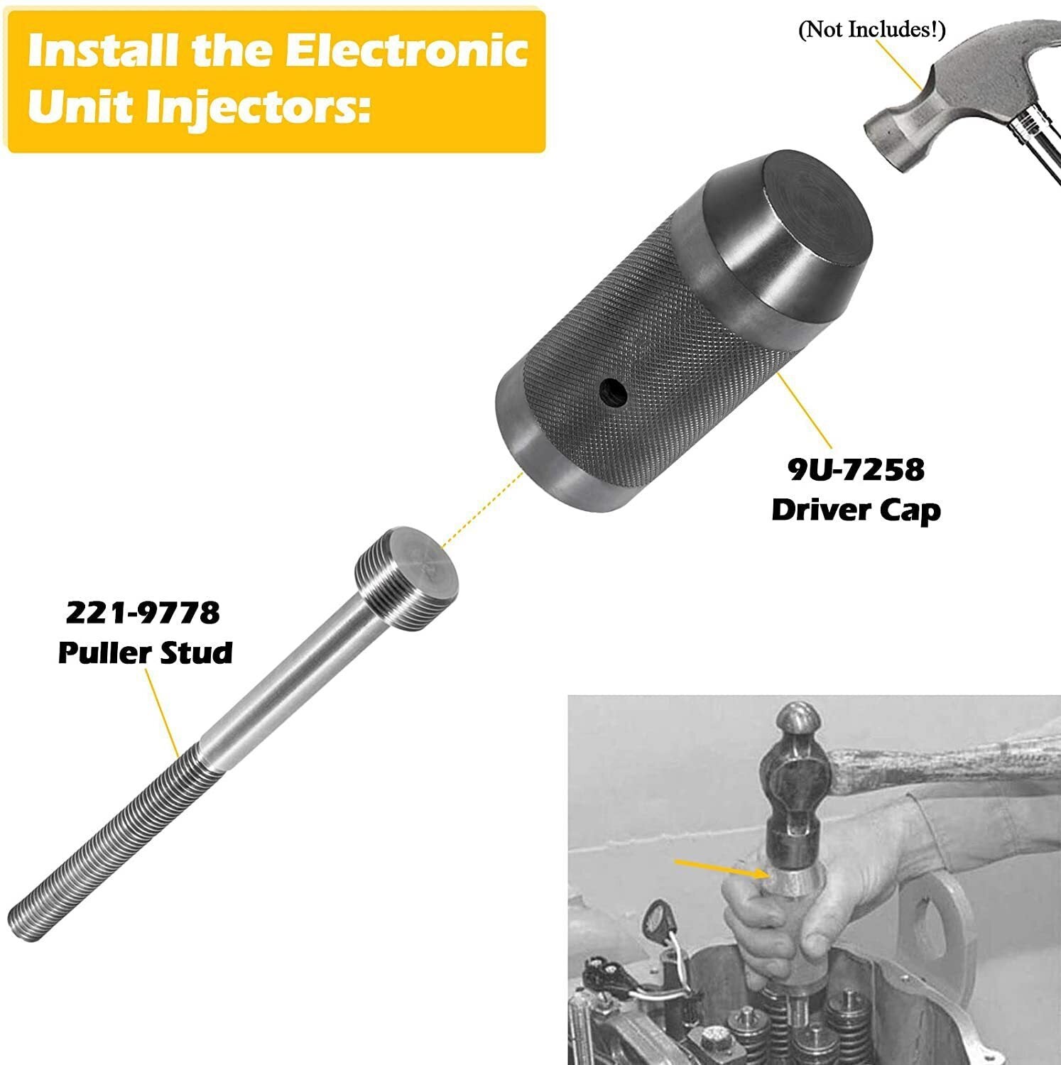 9U-6891 Injector Sleeve Tool+Injector Height Tool+Socket for CAT 3406E C-15 C-16