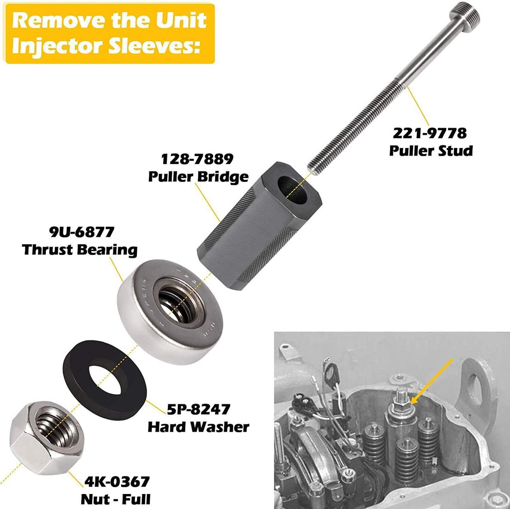 9U-6891 Injector Sleeve Tool+Injector Height Tool+Socket for CAT 3406E C-15 C-16