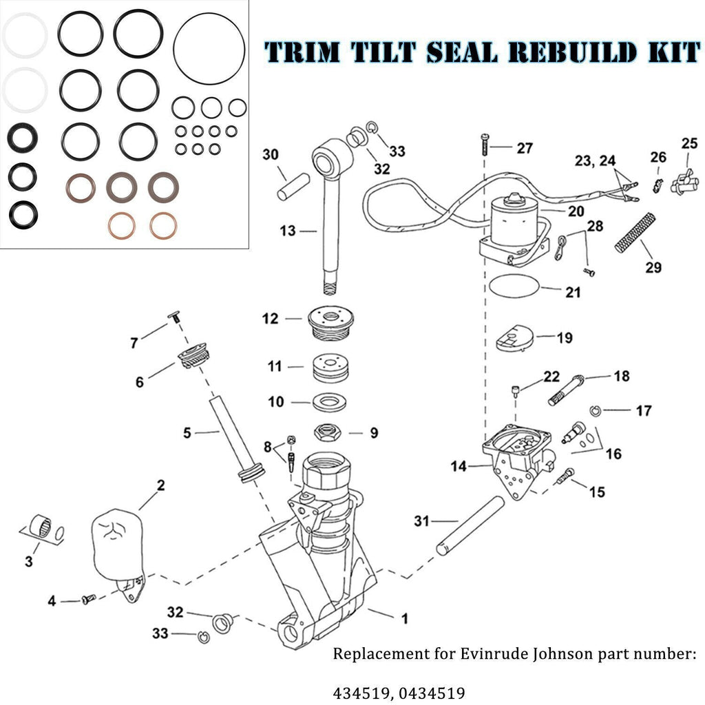 434519 Trim Tilt O-Ring Seal Rebuild Kit For Johnson Evinrude OMC 0434519 FSM011