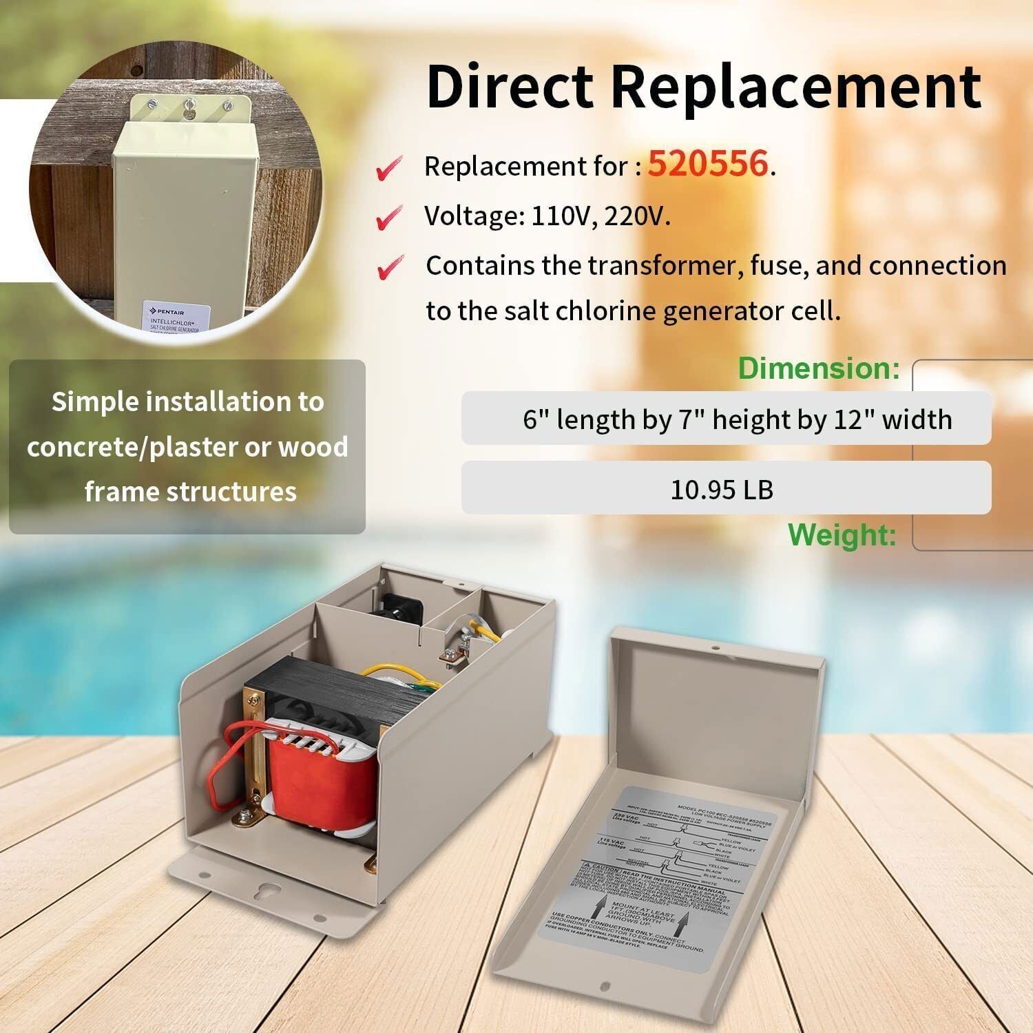 520556 IntelliChlor SCG Power Center For Pentair Salt Chlorine Generator System