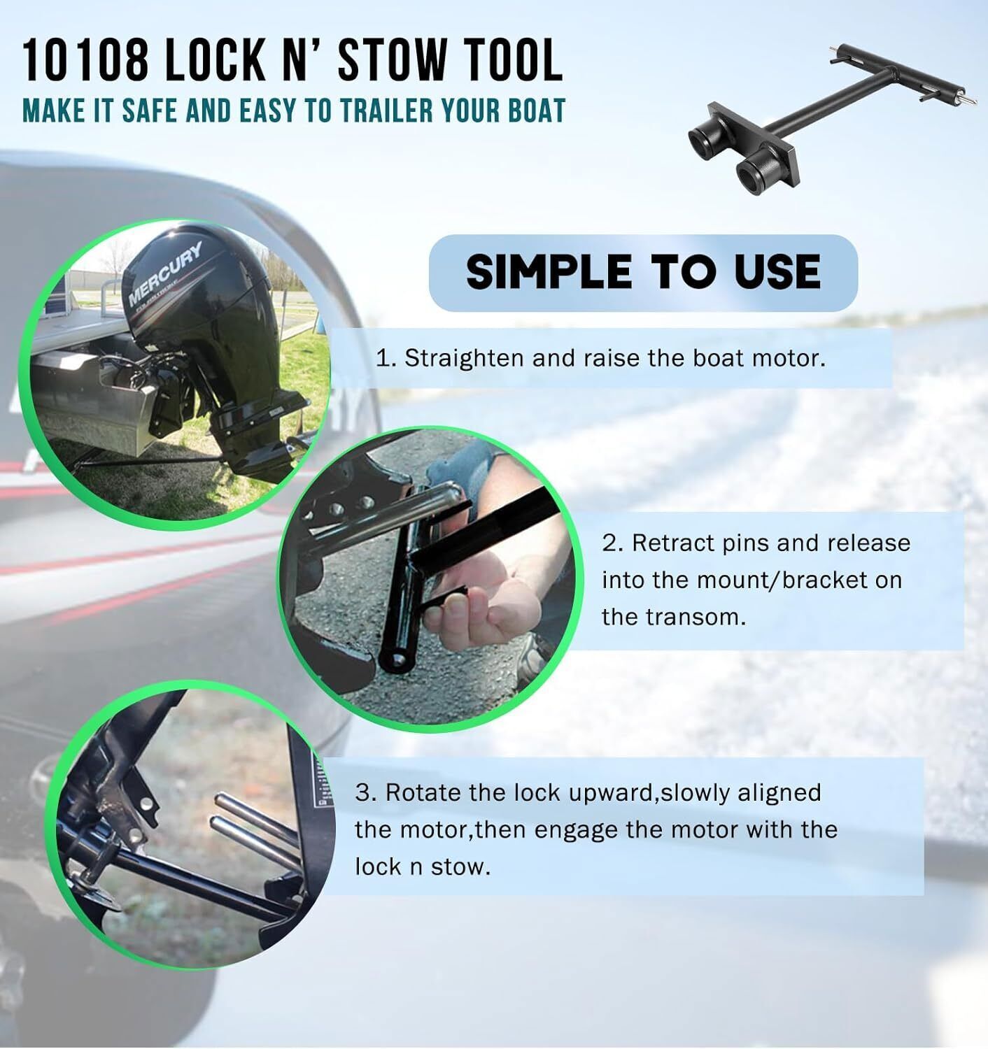 10108 Lock N’ Stow Transom Saver Fits Mercury 75-HP to 200-HP EFI EFI Engines