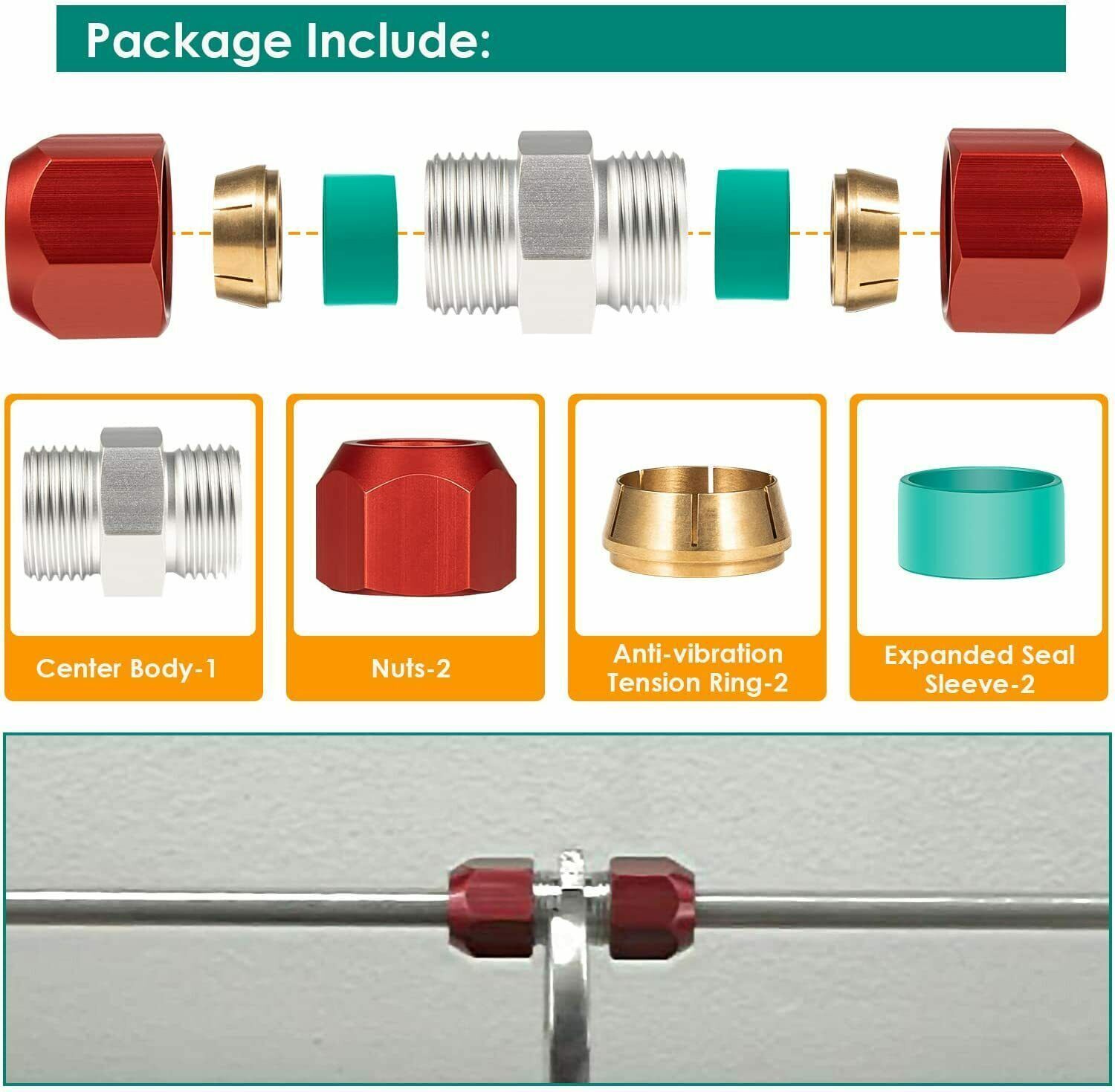 800-640 5/8'' Aluminum Line Splice Repair Kit Works for A/C, coolant Etc